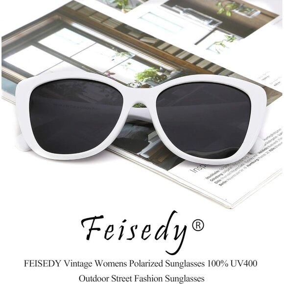 🆕Women White Polarized Cat Eye Sunglasses Vintage Jackie O American Square - Picture 7 of 7